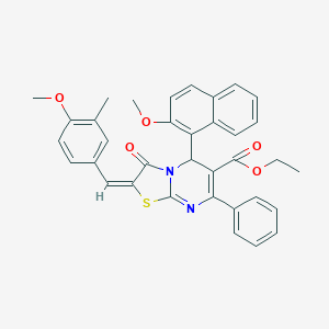 molecular formula C35H30N2O5S B388954 ethyl 2-(4-methoxy-3-methylbenzylidene)-5-(2-methoxy-1-naphthyl)-3-oxo-7-phenyl-2,3-dihydro-5H-[1,3]thiazolo[3,2-a]pyrimidine-6-carboxylate 