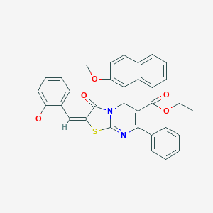 molecular formula C34H28N2O5S B388955 ethyl 2-(2-methoxybenzylidene)-5-(2-methoxy-1-naphthyl)-3-oxo-7-phenyl-2,3-dihydro-5H-[1,3]thiazolo[3,2-a]pyrimidine-6-carboxylate 