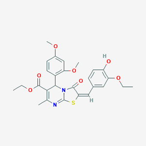 molecular formula C27H28N2O7S B388957 ethyl 5-(2,4-dimethoxyphenyl)-2-(3-ethoxy-4-hydroxybenzylidene)-7-methyl-3-oxo-2,3-dihydro-5H-[1,3]thiazolo[3,2-a]pyrimidine-6-carboxylate 