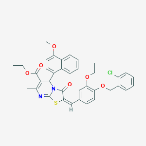 molecular formula C37H33ClN2O6S B388960 ETHYL (2E)-2-({4-[(2-CHLOROPHENYL)METHOXY]-3-ETHOXYPHENYL}METHYLIDENE)-5-(4-METHOXYNAPHTHALEN-1-YL)-7-METHYL-3-OXO-2H,3H,5H-[1,3]THIAZOLO[3,2-A]PYRIMIDINE-6-CARBOXYLATE 