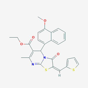 molecular formula C26H22N2O4S2 B388964 ethyl 5-(4-methoxy-1-naphthyl)-7-methyl-3-oxo-2-(2-thienylmethylene)-2,3-dihydro-5H-[1,3]thiazolo[3,2-a]pyrimidine-6-carboxylate 
