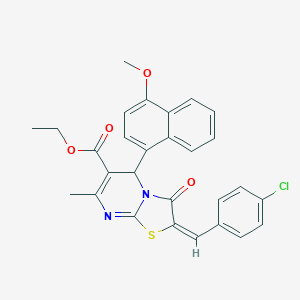 molecular formula C28H23ClN2O4S B388965 ethyl 2-(4-chlorobenzylidene)-5-(4-methoxy-1-naphthyl)-7-methyl-3-oxo-2,3-dihydro-5H-[1,3]thiazolo[3,2-a]pyrimidine-6-carboxylate 