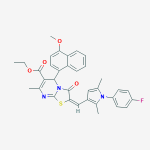 molecular formula C34H30FN3O4S B388967 ethyl 2-{[1-(4-fluorophenyl)-2,5-dimethyl-1H-pyrrol-3-yl]methylene}-5-(4-methoxy-1-naphthyl)-7-methyl-3-oxo-2,3-dihydro-5H-[1,3]thiazolo[3,2-a]pyrimidine-6-carboxylate 