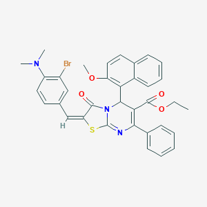 molecular formula C35H30BrN3O4S B388968 ethyl 2-[3-bromo-4-(dimethylamino)benzylidene]-5-(2-methoxy-1-naphthyl)-3-oxo-7-phenyl-2,3-dihydro-5H-[1,3]thiazolo[3,2-a]pyrimidine-6-carboxylate 