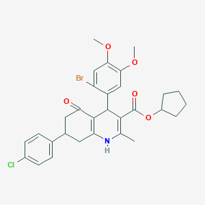 molecular formula C30H31BrClNO5 B388975 Cyclopentyl 4-(2-bromo-4,5-dimethoxyphenyl)-7-(4-chlorophenyl)-2-methyl-5-oxo-1,4,5,6,7,8-hexahydroquinoline-3-carboxylate 