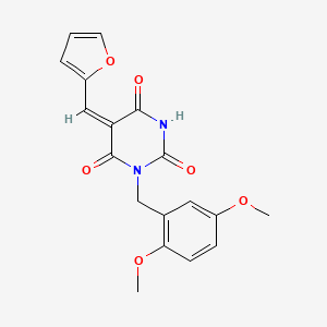 molecular formula C18H16N2O6 B3889786 (5E)-1-[(2,5-dimethoxyphenyl)methyl]-5-(furan-2-ylmethylidene)-1,3-diazinane-2,4,6-trione 