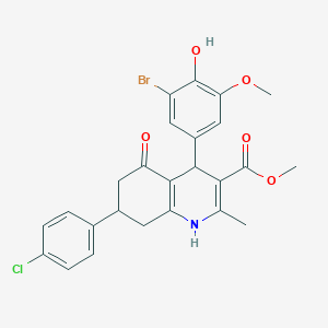 molecular formula C25H23BrClNO5 B388982 Methyl 4-(3-bromo-4-hydroxy-5-methoxyphenyl)-7-(4-chlorophenyl)-2-methyl-5-oxo-1,4,5,6,7,8-hexahydro-3-quinolinecarboxylate 