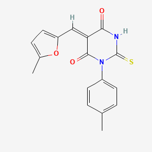 molecular formula C17H14N2O3S B3889843 (5Z)-5-[(5-methylfuran-2-yl)methylidene]-1-(4-methylphenyl)-2-sulfanylidene-1,3-diazinane-4,6-dione 