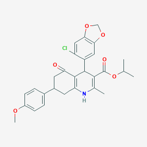 molecular formula C28H28ClNO6 B388992 Isopropyl 4-(6-chloro-1,3-benzodioxol-5-yl)-7-(4-methoxyphenyl)-2-methyl-5-oxo-1,4,5,6,7,8-hexahydro-3-quinolinecarboxylate 