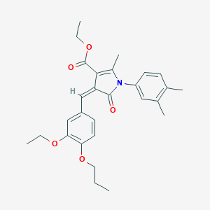 molecular formula C28H33NO5 B388995 ETHYL (4Z)-1-(3,4-DIMETHYLPHENYL)-4-[(3-ETHOXY-4-PROPOXYPHENYL)METHYLIDENE]-2-METHYL-5-OXO-4,5-DIHYDRO-1H-PYRROLE-3-CARBOXYLATE 