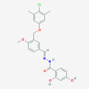 molecular formula C24H23ClN2O5 B3890179 N-[(E)-[3-[(4-chloro-3,5-dimethylphenoxy)methyl]-4-methoxyphenyl]methylideneamino]-2,4-dihydroxybenzamide 