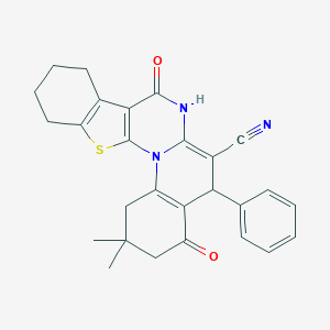 2,2-dimethyl-4,8-dioxo-5-phenyl-1,3,4,5,7,8,9,10,11,12-decahydro-2H-[1]benzothieno[3',2':5,6]pyrimido[1,2-a]quinoline-6-carbonitrile