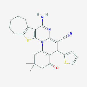 8-amino-2,2-dimethyl-4-oxo-5-(2-thienyl)-1,3,4,5,10,11,12,13-octahydro-2H,9H-cyclohepta[4',5']thieno[3',2':5,6]pyrimido[1,2-a]quinoline-6-carbonitrile