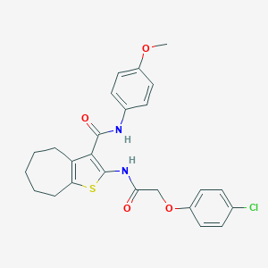 molecular formula C25H25ClN2O4S B389082 2-{[(4-chlorophenoxy)acetyl]amino}-N-(4-methoxyphenyl)-5,6,7,8-tetrahydro-4H-cyclohepta[b]thiophene-3-carboxamide 