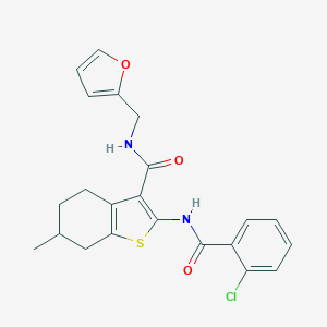 molecular formula C22H21ClN2O3S B389084 2-[(2-chlorobenzoyl)amino]-N-(2-furylmethyl)-6-methyl-4,5,6,7-tetrahydro-1-benzothiophene-3-carboxamide 