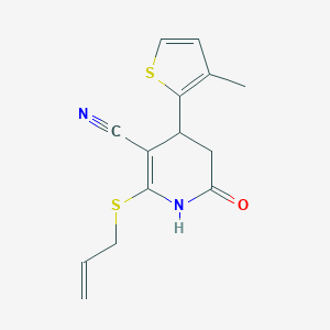 molecular formula C14H14N2OS2 B389116 2-(Allylsulfanyl)-4-(3-methyl-2-thienyl)-6-oxo-1,4,5,6-tetrahydro-3-pyridinecarbonitrile CAS No. 309279-97-8