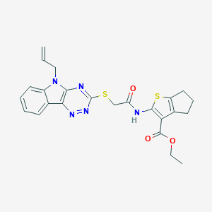 molecular formula C24H23N5O3S2 B389128 ethyl 2-({[(5-allyl-5H-[1,2,4]triazino[5,6-b]indol-3-yl)sulfanyl]acetyl}amino)-5,6-dihydro-4H-cyclopenta[b]thiophene-3-carboxylate 