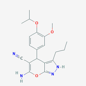 molecular formula C20H24N4O3 B389133 6-Amino-4-(4-isopropoxy-3-methoxyphenyl)-3-propyl-1,4-dihydropyrano[2,3-c]pyrazole-5-carbonitrile CAS No. 309286-18-8