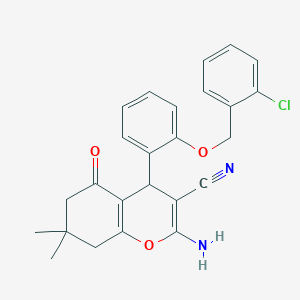 molecular formula C25H23ClN2O3 B389136 2-amino-4-{2-[(2-chlorobenzyl)oxy]phenyl}-7,7-dimethyl-5-oxo-5,6,7,8-tetrahydro-4H-chromene-3-carbonitrile CAS No. 309927-08-0