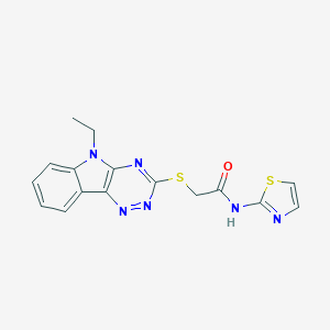 molecular formula C16H14N6OS2 B389141 2-(9-Ethyl-9H-1,3,4,9-tetraaza-fluoren-2-ylsulfanyl)-N-thiazol-2-yl-acetamide 