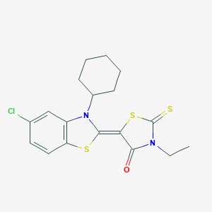 molecular formula C18H19ClN2OS3 B389161 5-(5-chloro-3-cyclohexyl-1,3-benzothiazol-2(3H)-ylidene)-3-ethyl-2-thioxo-1,3-thiazolidin-4-one 