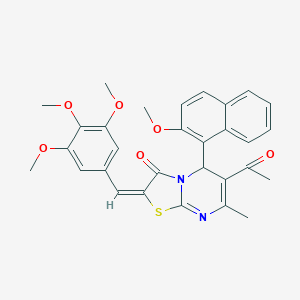 molecular formula C30H28N2O6S B389164 (2E)-6-acetyl-5-(2-methoxynaphthalen-1-yl)-7-methyl-2-(3,4,5-trimethoxybenzylidene)-5H-[1,3]thiazolo[3,2-a]pyrimidin-3(2H)-one 