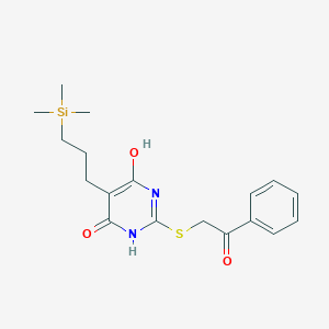 molecular formula C18H24N2O3SSi B389165 2-({4,6-Dihydroxy-5-[3-(trimethylsilyl)propyl]pyrimidin-2-yl}sulfanyl)-1-phenylethanone 