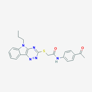 molecular formula C22H21N5O2S B389167 N-(4-acetylphenyl)-2-[(5-propyl-5H-[1,2,4]triazino[5,6-b]indol-3-yl)sulfanyl]acetamide 