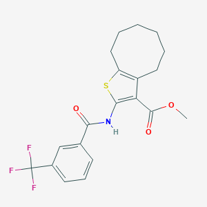 molecular formula C20H20F3NO3S B389171 Methyl 2-[[3-(trifluoromethyl)benzoyl]amino]-4,5,6,7,8,9-hexahydrocycloocta[b]thiophene-3-carboxylate CAS No. 330955-74-3