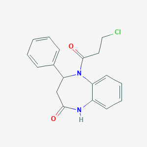 molecular formula C18H17ClN2O2 B389172 5-(3-Chloropropanoyl)-4-phenyl-1,3,4,5-tetrahydro-2H-1,5-benzodiazepin-2-one 