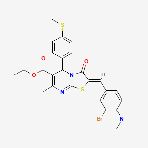 molecular formula C26H26BrN3O3S2 B3891735 Ethyl (2Z)-2-{[3-bromo-4-(dimethylamino)phenyl]methylidene}-7-methyl-5-[4-(methylsulfanyl)phenyl]-3-oxo-2H,3H,5H-[1,3]thiazolo[3,2-A]pyrimidine-6-carboxylate 