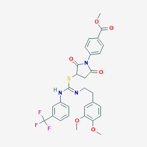 molecular formula C30H28F3N3O6S B389174 Methyl 4-{3-[([(3,4-dimethoxyphenethyl)amino]{[3-(trifluoromethyl)phenyl]imino}methyl)sulfanyl]-2,5-dioxo-1-pyrrolidinyl}benzoate 
