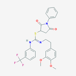 molecular formula C28H26F3N3O4S B389175 3-[([(3,4-Dimethoxyphenethyl)amino]{[3-(trifluoromethyl)phenyl]imino}methyl)sulfanyl]-2,5-dioxo-1-phenylpyrrolidine 