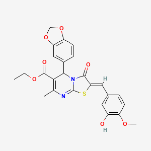molecular formula C25H22N2O7S B3891768 ethyl 5-(1,3-benzodioxol-5-yl)-2-(3-hydroxy-4-methoxybenzylidene)-7-methyl-3-oxo-2,3-dihydro-5H-[1,3]thiazolo[3,2-a]pyrimidine-6-carboxylate 