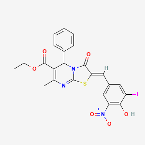 molecular formula C23H18IN3O6S B3891792 ethyl 2-(4-hydroxy-3-iodo-5-nitrobenzylidene)-7-methyl-3-oxo-5-phenyl-2,3-dihydro-5H-[1,3]thiazolo[3,2-a]pyrimidine-6-carboxylate 