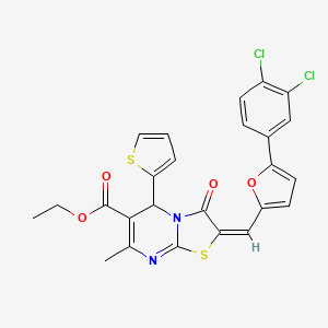 molecular formula C25H18Cl2N2O4S2 B3891815 ethyl 2-{[5-(3,4-dichlorophenyl)-2-furyl]methylene}-7-methyl-3-oxo-5-(2-thienyl)-2,3-dihydro-5H-[1,3]thiazolo[3,2-a]pyrimidine-6-carboxylate 