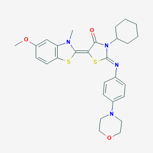 molecular formula C28H32N4O3S2 B389182 3-cyclohexyl-5-(5-methoxy-3-methyl-1,3-benzothiazol-2(3H)-ylidene)-2-{[4-(4-morpholinyl)phenyl]imino}-1,3-thiazolidin-4-one 