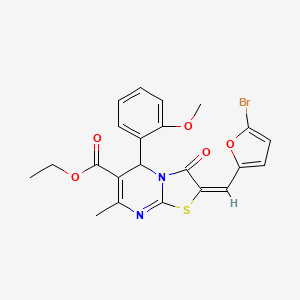 molecular formula C22H19BrN2O5S B3891833 ethyl 2-[(5-bromo-2-furyl)methylene]-5-(2-methoxyphenyl)-7-methyl-3-oxo-2,3-dihydro-5H-[1,3]thiazolo[3,2-a]pyrimidine-6-carboxylate 