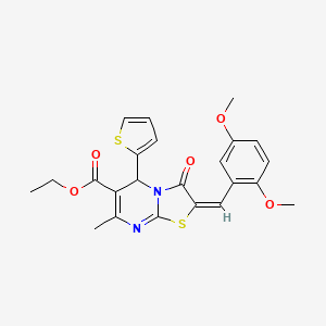 molecular formula C23H22N2O5S2 B3891847 ethyl 2-(2,5-dimethoxybenzylidene)-7-methyl-3-oxo-5-(2-thienyl)-2,3-dihydro-5H-[1,3]thiazolo[3,2-a]pyrimidine-6-carboxylate 