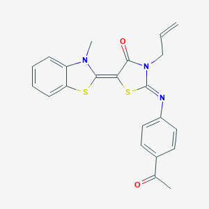 molecular formula C22H19N3O2S2 B389185 2-[(4-acetylphenyl)imino]-3-allyl-5-(3-methyl-1,3-benzothiazol-2(3H)-ylidene)-1,3-thiazolidin-4-one 