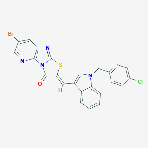 molecular formula C24H14BrClN4OS B389186 (2Z)-7-bromo-2-{[1-(4-chlorobenzyl)-1H-indol-3-yl]methylidene}[1,3]thiazolo[2',3':2,3]imidazo[4,5-b]pyridin-3(2H)-one 