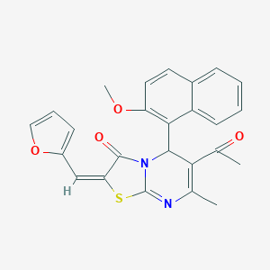 molecular formula C25H20N2O4S B389187 6-acetyl-2-(2-furylmethylene)-5-(2-methoxy-1-naphthyl)-7-methyl-5H-[1,3]thiazolo[3,2-a]pyrimidin-3(2H)-one 