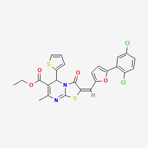 molecular formula C25H18Cl2N2O4S2 B3891874 ethyl 2-{[5-(2,5-dichlorophenyl)-2-furyl]methylene}-7-methyl-3-oxo-5-(2-thienyl)-2,3-dihydro-5H-[1,3]thiazolo[3,2-a]pyrimidine-6-carboxylate 