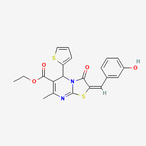 molecular formula C21H18N2O4S2 B3891882 ethyl (2E)-2-[(3-hydroxyphenyl)methylidene]-7-methyl-3-oxo-5-thiophen-2-yl-5H-[1,3]thiazolo[3,2-a]pyrimidine-6-carboxylate 
