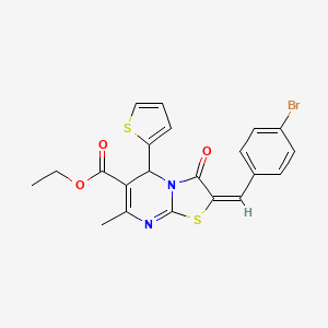 molecular formula C21H17BrN2O3S2 B3891883 ethyl 2-(4-bromobenzylidene)-7-methyl-3-oxo-5-(2-thienyl)-2,3-dihydro-5H-[1,3]thiazolo[3,2-a]pyrimidine-6-carboxylate CAS No. 5828-43-3