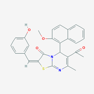 molecular formula C27H22N2O4S B389189 6-acetyl-2-(3-hydroxybenzylidene)-5-(2-methoxy-1-naphthyl)-7-methyl-5H-[1,3]thiazolo[3,2-a]pyrimidin-3(2H)-one 