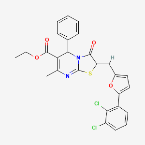 molecular formula C27H20Cl2N2O4S B3891908 ethyl 2-{[5-(2,3-dichlorophenyl)-2-furyl]methylene}-7-methyl-3-oxo-5-phenyl-2,3-dihydro-5H-[1,3]thiazolo[3,2-a]pyrimidine-6-carboxylate 