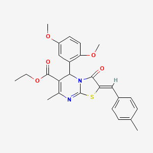 molecular formula C26H26N2O5S B3891918 ETHYL (2Z)-5-(2,5-DIMETHOXYPHENYL)-7-METHYL-2-[(4-METHYLPHENYL)METHYLIDENE]-3-OXO-2H,3H,5H-[1,3]THIAZOLO[3,2-A]PYRIMIDINE-6-CARBOXYLATE 