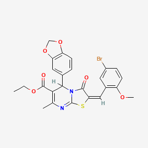 molecular formula C25H21BrN2O6S B3891932 ETHYL (2E)-5-(2H-1,3-BENZODIOXOL-5-YL)-2-[(5-BROMO-2-METHOXYPHENYL)METHYLIDENE]-7-METHYL-3-OXO-2H,3H,5H-[1,3]THIAZOLO[3,2-A]PYRIMIDINE-6-CARBOXYLATE 