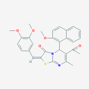 molecular formula C29H26N2O5S B389194 6-acetyl-2-(3,4-dimethoxybenzylidene)-5-(2-methoxy-1-naphthyl)-7-methyl-5H-[1,3]thiazolo[3,2-a]pyrimidin-3(2H)-one 